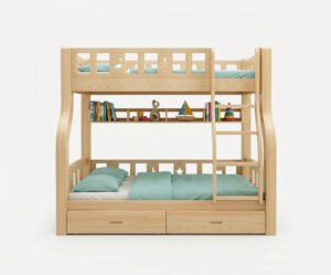 🌙 Celestial Natural Wood Bunk Bed – Starry Night Edition